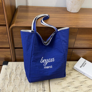 Spring Summer New Double-Sided Striped Canvas Korean Style Trendy Casual Tote Simple Versatile Large Capacity Shoulder