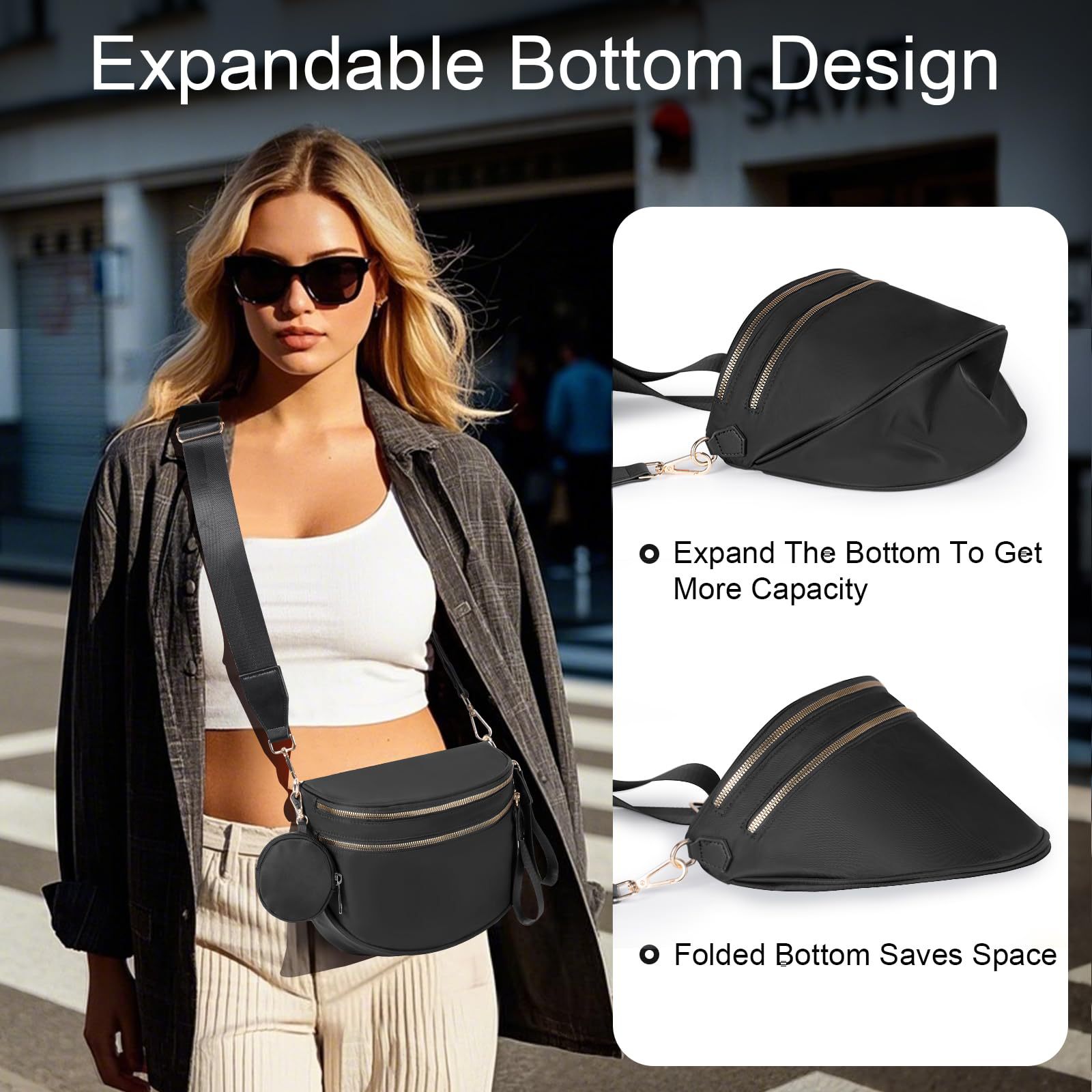 Lightweight, Luxurious, Adjustable Shoulder Strap Crossbody Bag, Detachable Wallet - Image 2