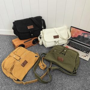 New Retro Canvas For Middle And Hih School Students, Lare Capacity Travel Storae Ba, Simple Solid Color Crossbody