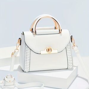 Solid White Mini Square Handbag Fashion Hardware Decor Women Casual Crossbody Purse