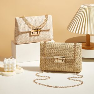 2026 Fashion Crossbody Korean Style Trendy Straw Woven Women’s With Lock Closure Simple Small Square Bag