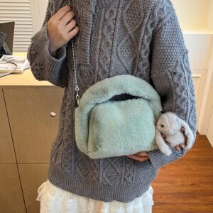 Bucket Bag With Faux Fur & Woven Details – Playful Crossbody Purse In Pastel Colors (Pink/Orange/Green/White, Magnetic
