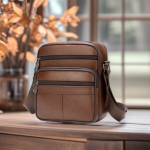 Leather Vertical For Casual Men, Layered Cowhide, Business Minimalist Small Shoulder Bag