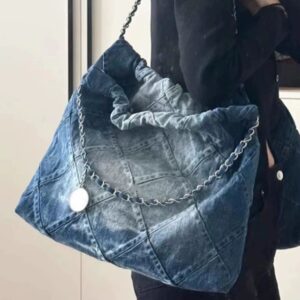 Women’s Light Luxury Quilted Chain Shoulder – Vintage Denim With For Everyday Use Large Capacity Underarm Tote Bag