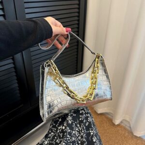 Women’s Wholesale 2026 Trendy New Embossed Underarm With Stone Pattern And Chain Decoration, Hand-held Shoulder Bag