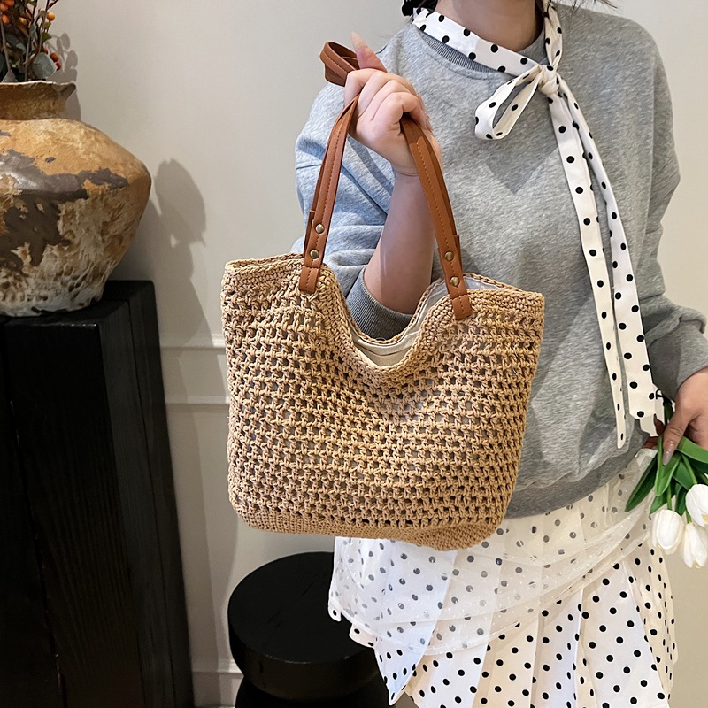 Large Capacity Lazy Style For Women 2026 New Single Shoulder Beach Vacation Woven Commuter Tote Bag - Image 2