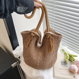 Large Capacity Woven Hollow Tote Women, Summer New Fashion Straw Shoulder Bag, Vacation Style Beach Bag For Women