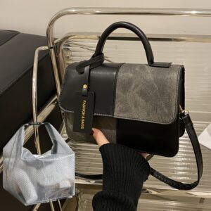 Patchwork Felt Women Flap Crossbody Bag Spliced PU Leather Top Handle Handbag