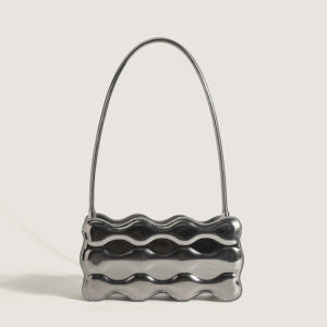 High-end Silver Baguette New Fashionable and Versatile Handbag Wavy Shoulder Armpit Bag