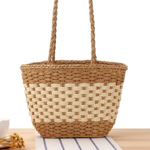 Pure Color Simple Straw Retro Woven Shoulder Fashion Silk Towel Paper Rope Casual Bag