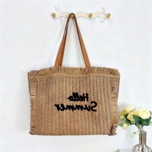 Women’s Woven Straw Large Capacity Summer Simple Shoulder Beach Tote Bag