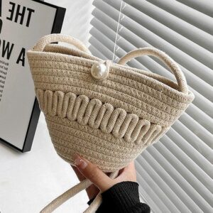 Woven For Women, Summer Bucket Beach 2026 Pearl Fashion Mini One Shoulder Crossbody Bag, Unique Design Forest Style