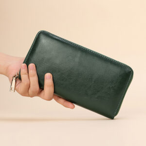 Men’s Bags New Oil Waxed Cowhide Women’s Zipper Wallet Long Genuine Leather Large Capacity Handbag