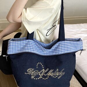 Fresh, Sweet, And Stylish Double-sided Denim Bag, 2026 New Model, Unique Plaid Casual Tote Shoulder Bag For Women