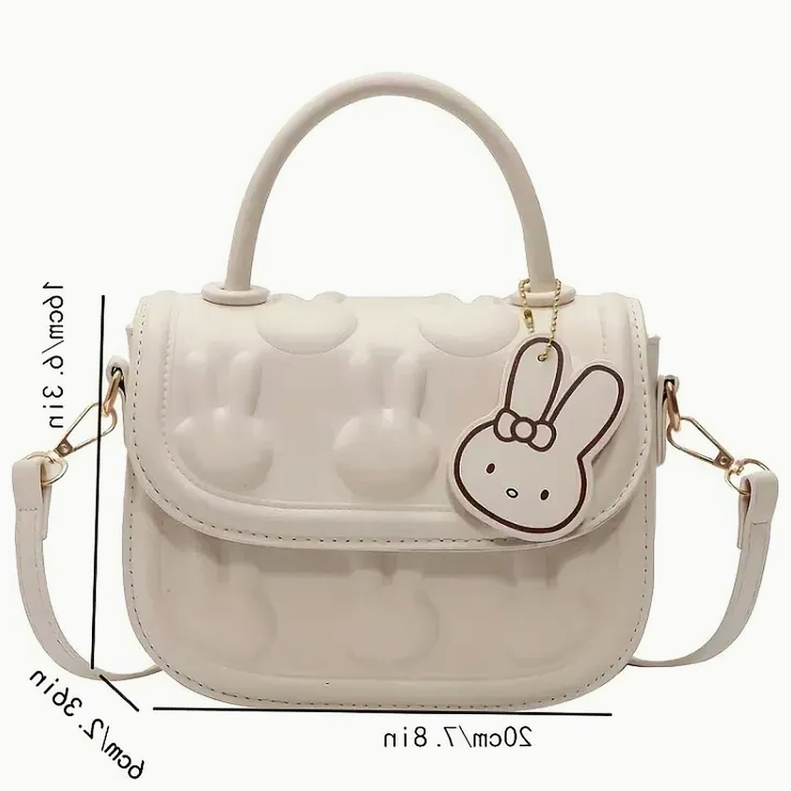 Kawaii Bunny Embossed Square Trendy Shoulder Top-Handles Satchel Flap Bag 240820 - Image 4