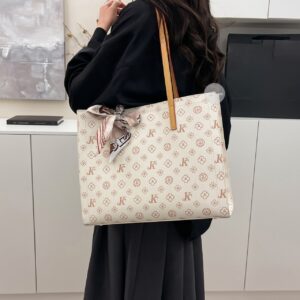 Large Capacity Monogram Color Block Shoulder Tote European American Style For Commuting Sophisticated Women’s Bag