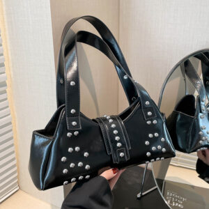 2026 New Style Personality Street Punk Wax Leather Underarm Trendy Versatile Cool Studded Shoulder Bag