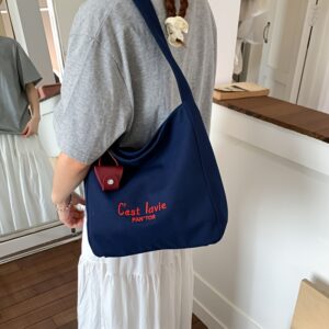 Minimalist Letter Pattern Canvas Shoulder Bag Ladies Casual Daily Hobo Handbag
