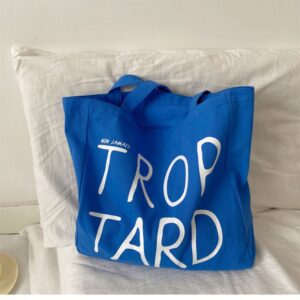 Klein Blue Canvas For Women, Large Capacity, Summer Outing Versatile Shoulder Bag, French Lazy Style Commuter Tote Bag