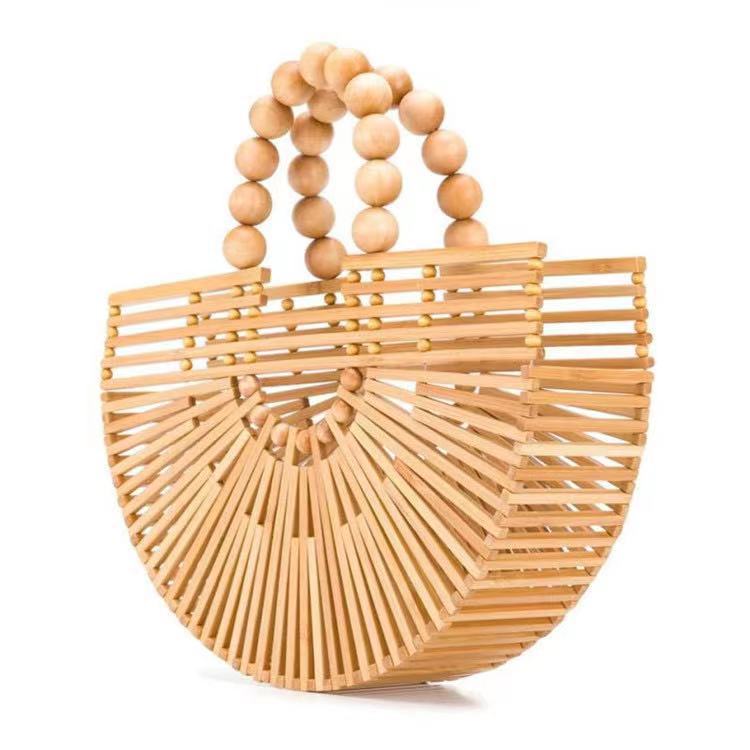 Wooden Bead Bamboo Retro Ladies Hand held Woven Fashion Beach Bag - Image 3