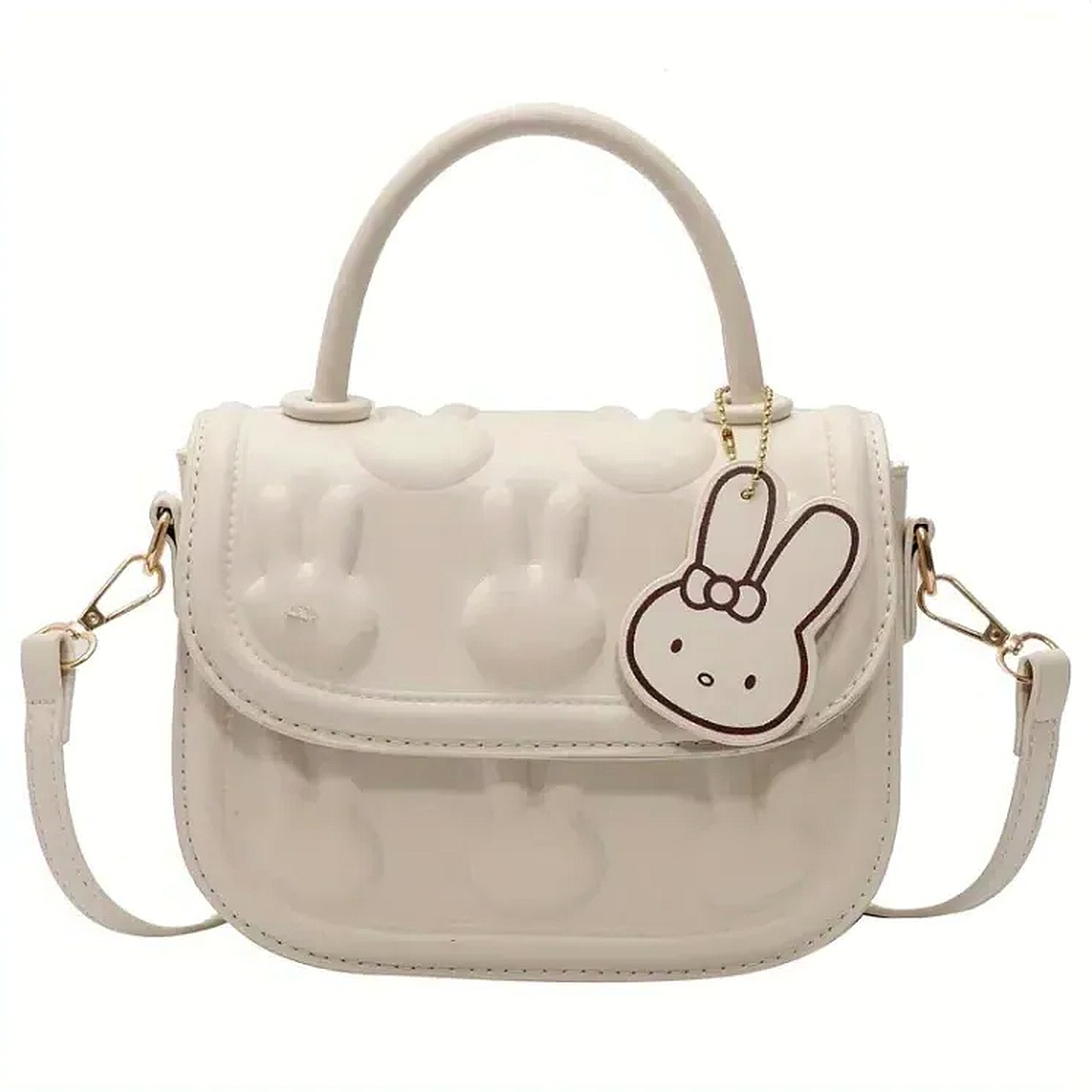 Kawaii Bunny Embossed Square Trendy Shoulder Top-Handles Satchel Flap Bag 240820 - Image 3