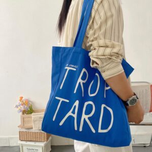 Klein Blue Canvas For Women, Large Capacity, Summer Outing Versatile Shoulder Bag, French Lazy Style Commuter Tote Bag