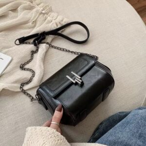 Vintage Trend Women’s Crossbody Bag Chain Hasp Zipper PU Leather Square Shoulder Bags Chic Lady Versatile Pack