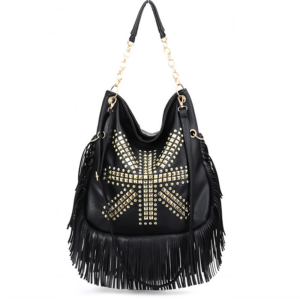 Women’s Bags Rivet Orange Soft Leather Tassel Portable Shoulder Bag