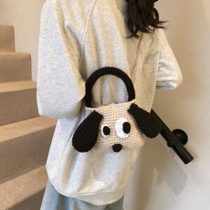 Cute Cartoon Puppy Children’s Color-Block Small Square 24 New Style Knitted Women’s Shoulder Crossbody Bag Wholesale
