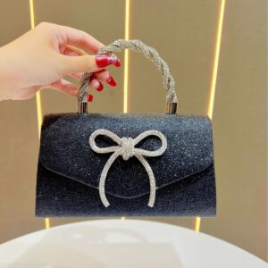 High-End Sense Banquet Dress Versatile Clutch Fashion Diamond-Studded Bow Evening Sequin European And American Chain Bag