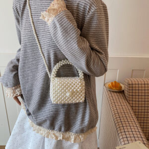 New Pearl Shoulder 2026 Summer Woven Mini Crossbody Purse High-Value Handheld Small Square Children’s Bag