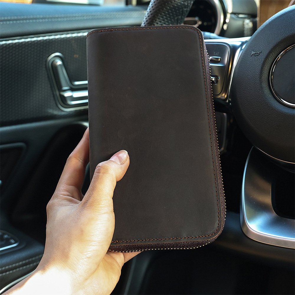 Business retro long rfid large capacity clutch bag Men's leather money clip men's wallet - Image 6