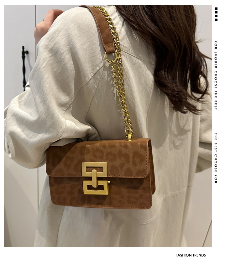 Leopard Print Women's Fashion Popular Lock Chain Crossbody Shoulder Small Square Bag - Image 10
