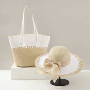 New Straw Hat Set Beach Vacation, Fashionable And Versatile, Sun Protection, Large Capacity Tote Bag For Outings