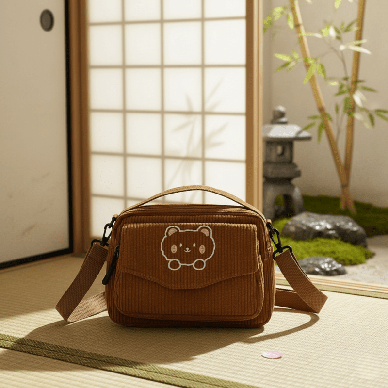 Bear‑Embossed Striped Mini Bag Women Adjustable Crossbody Shoulder Handbag - Image 12