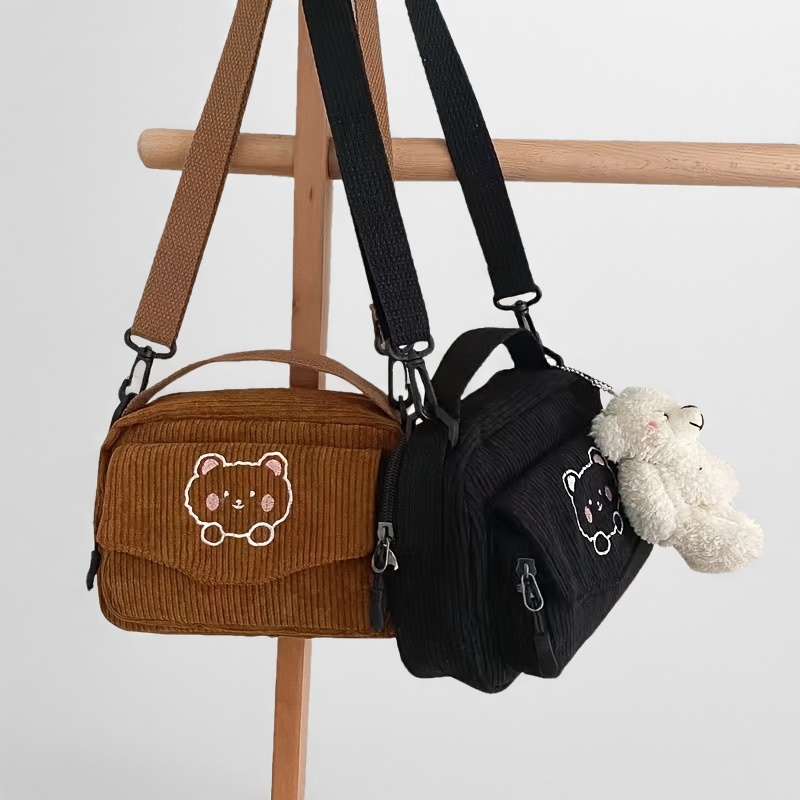 Bear‑Embossed Striped Mini Bag Women Adjustable Crossbody Shoulder Handbag - Image 5