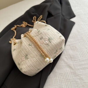 Forest Style Straw Bucket For Women 2026 New Summer Light Luxury Niche High-end Crossbody Chain Woven Bag
