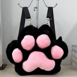 3D Paw Plush Cartoon Cat Footprint Design Autumn Winter Women’s Travel Backpack Japanese Style Cute Girls’ Versatile Bag