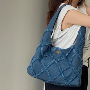 New retro commuter high end niche fashion versatile trend Korean denim canvas women’s shoulder bag