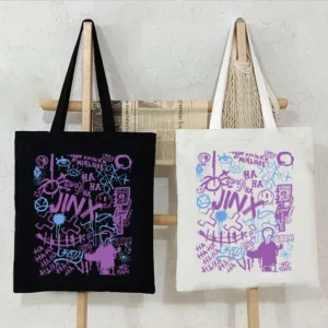 Anime Arcane-Jinx Print Shoulder Women Reusable Shopping Folding Handbags Tote Canvas Bag 250516