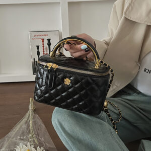 Women’s Fashion Small Chain Design Diamond Pattern Versatile Trendy Crossbody Box Handbag Shoulder Bag