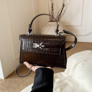 Fashion Solid Color Women’s Shoulder High End Crossbody Handbag With Crocodile Pattern Small Square Bag For Ladies