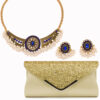 Gold bag blue suit