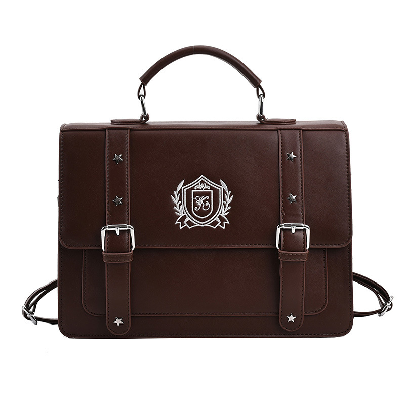 Retro Handbag Backpack College Style Uniform PU Large Capacity Single Shoulder Crossbody Square Bag for Women - Image 5