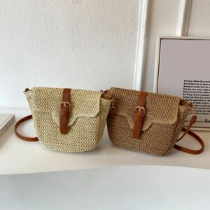 Women’s Beach Shoulder With Adjustable Belt Boho Straw Weaving Shell Crossbody Females Summer Shopping Phone Bag
