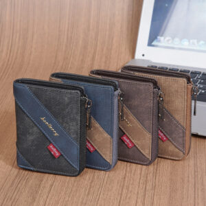 Men’s Zipper Wallet, Business Spliced Matte Faux Leather Purse, Multi-function Multi Card Slots Coin Billfold