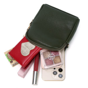 Cell Color Contrast Small Round Light Luxury Texture Lychee Grain Single Shoulder Crossbody Women’s Mobile Phone Bag