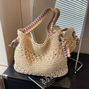 Vacation Style Straw For Women 2026 New Summer Trend Woven Beachside Large Capacity Shoulder Tote Bag
