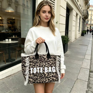 Fashion New Leopard Large Capacity Canvas English Print Shoulder Handbag Hand Carry Women’S Bag