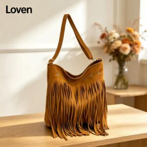 Large‑Capacity Fringe Shoulder Bag, Retro Suede Crossbody Hobo Bag For Women, Casual Bohemian Tote Handbag With